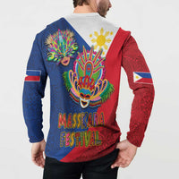 Philippines MassKara Button Sweatshirt Filipino Carnival Mask and Polynesian Pattern
