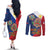 Philippines MassKara Couples Matching Off The Shoulder Long Sleeve Dress and Long Sleeve Button Shirt Filipino Carnival Mask and Polynesian Pattern