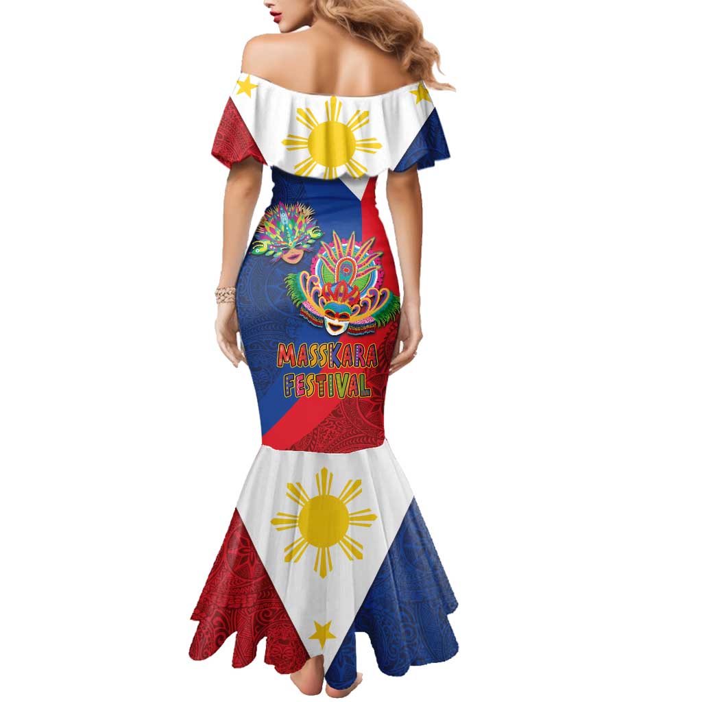 Philippines MassKara Family Matching Mermaid Dress and Hawaiian Shirt Filipino Carnival Mask and Polynesian Pattern