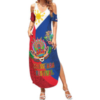 Philippines MassKara Family Matching Summer Maxi Dress and Hawaiian Shirt Filipino Carnival Mask and Polynesian Pattern
