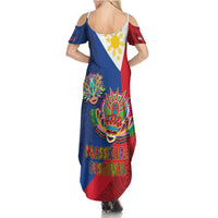Philippines MassKara Family Matching Summer Maxi Dress and Hawaiian Shirt Filipino Carnival Mask and Polynesian Pattern