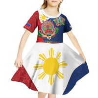 Philippines MassKara Kid Short Sleeve Dress Filipino Carnival Mask and Polynesian Pattern