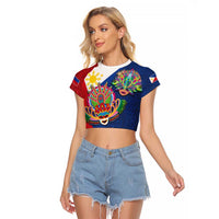 Philippines MassKara Raglan Cropped T Shirt Filipino Carnival Mask and Polynesian Pattern