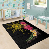 Hawaii and Philippines Together Area Rug Hibiscus Flower and Sun Badge Polynesian Pattern Coloful