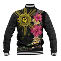 Hawaii and Philippines Together Baseball Jacket Hibiscus Flower and Sun Badge Polynesian Pattern Coloful
