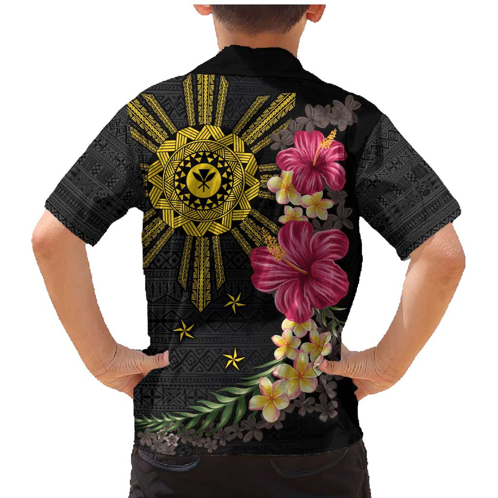 Hawaii and Philippines Together Family Matching Mermaid Dress and Hawaiian Shirt Hibiscus Flower and Sun Badge Polynesian Pattern Coloful