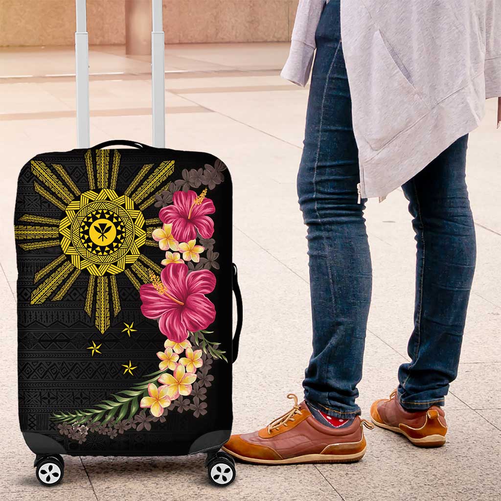 Hawaii and Philippines Together Luggage Cover Hibiscus Flower and Sun Badge Polynesian Pattern Coloful