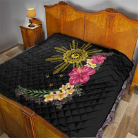 Hawaii and Philippines Together Quilt Hibiscus Flower and Sun Badge Polynesian Pattern Coloful