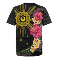 Hawaii and Philippines Together Rugby Jersey Hibiscus Flower and Sun Badge Polynesian Pattern Coloful