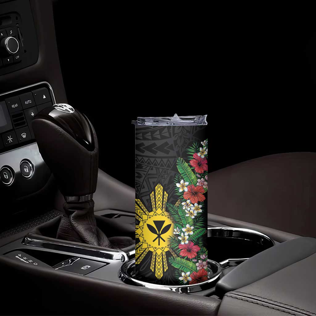 Hawaii and Philippines Together Skinny Tumbler Hibiscus Flower and Sun Badge Polynesian Pattern Coloful