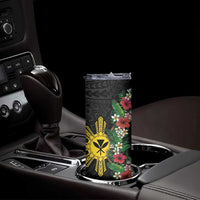 Hawaii and Philippines Together Skinny Tumbler Hibiscus Flower and Sun Badge Polynesian Pattern Coloful
