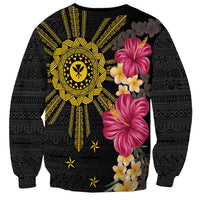 Hawaii and Philippines Together Sweatshirt Hibiscus Flower and Sun Badge Polynesian Pattern Coloful
