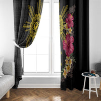Hawaii and Philippines Together Window Curtain Hibiscus Flower and Sun Badge Polynesian Pattern Coloful