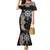 Hawaii and Philippines Together Family Matching Mermaid Dress and Hawaiian Shirt Hibiscus Flower and Sun Badge Polynesian Pattern Grayscale