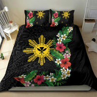 Tropical Hawaii and Philippines Bedding Set Kanaka Maoli and Sun Badge Batok Tattoo Colorful