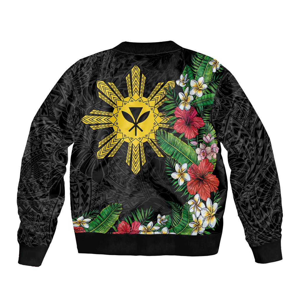Tropical Hawaii and Philippines Bomber Jacket Kanaka Maoli and Sun Badge Batok Tattoo Colorful