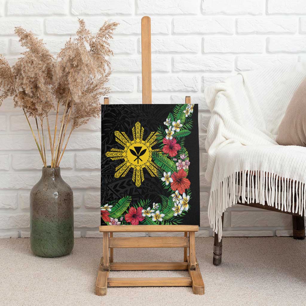 Tropical Hawaii and Philippines Canvas Wall Art Kanaka Maoli and Sun Badge Batok Tattoo Colorful