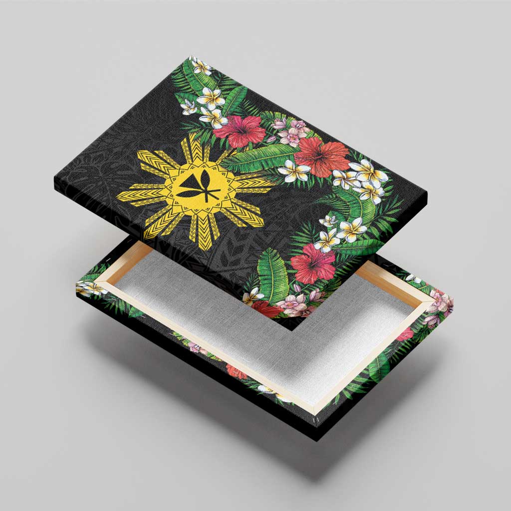 Tropical Hawaii and Philippines Canvas Wall Art Kanaka Maoli and Sun Badge Batok Tattoo Colorful