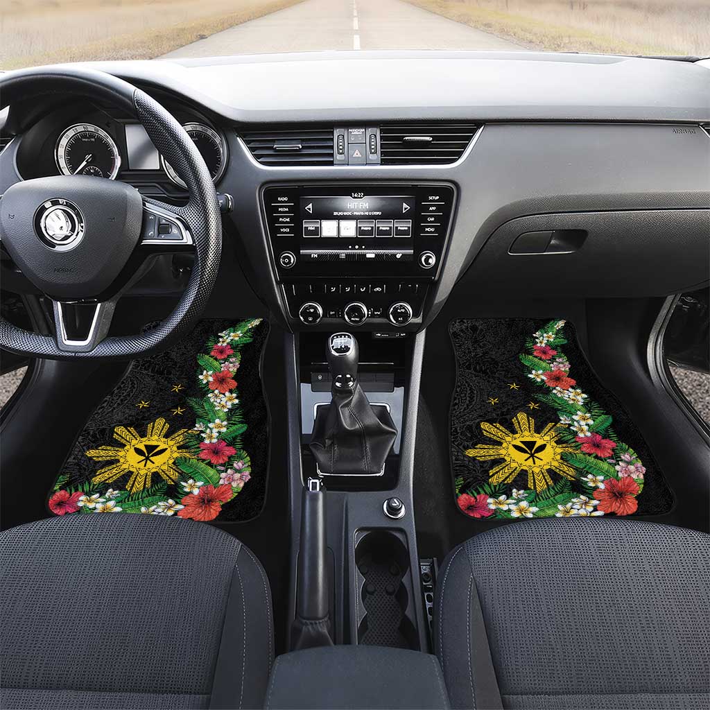 Tropical Hawaii and Philippines Car Mats Kanaka Maoli and Sun Badge Batok Tattoo Colorful