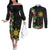 Tropical Hawaii and Philippines Couples Matching Off The Shoulder Long Sleeve Dress and Long Sleeve Button Shirt Kanaka Maoli and Sun Badge Batok Tattoo Colorful