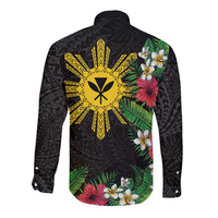 Tropical Hawaii and Philippines Long Sleeve Button Shirt Kanaka Maoli and Sun Badge Batok Tattoo Colorful