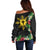 Tropical Hawaii and Philippines Off Shoulder Sweater Kanaka Maoli and Sun Badge Batok Tattoo Colorful