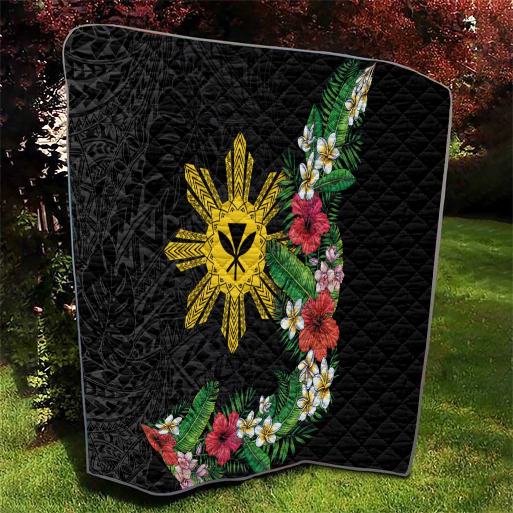 Tropical Hawaii and Philippines Quilt Kanaka Maoli and Sun Badge Batok Tattoo Colorful