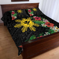 Tropical Hawaii and Philippines Quilt Bed Set Kanaka Maoli and Sun Badge Batok Tattoo Colorful