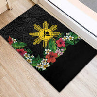 Tropical Hawaii and Philippines Rubber Doormat Kanaka Maoli and Sun Badge Batok Tattoo Colorful
