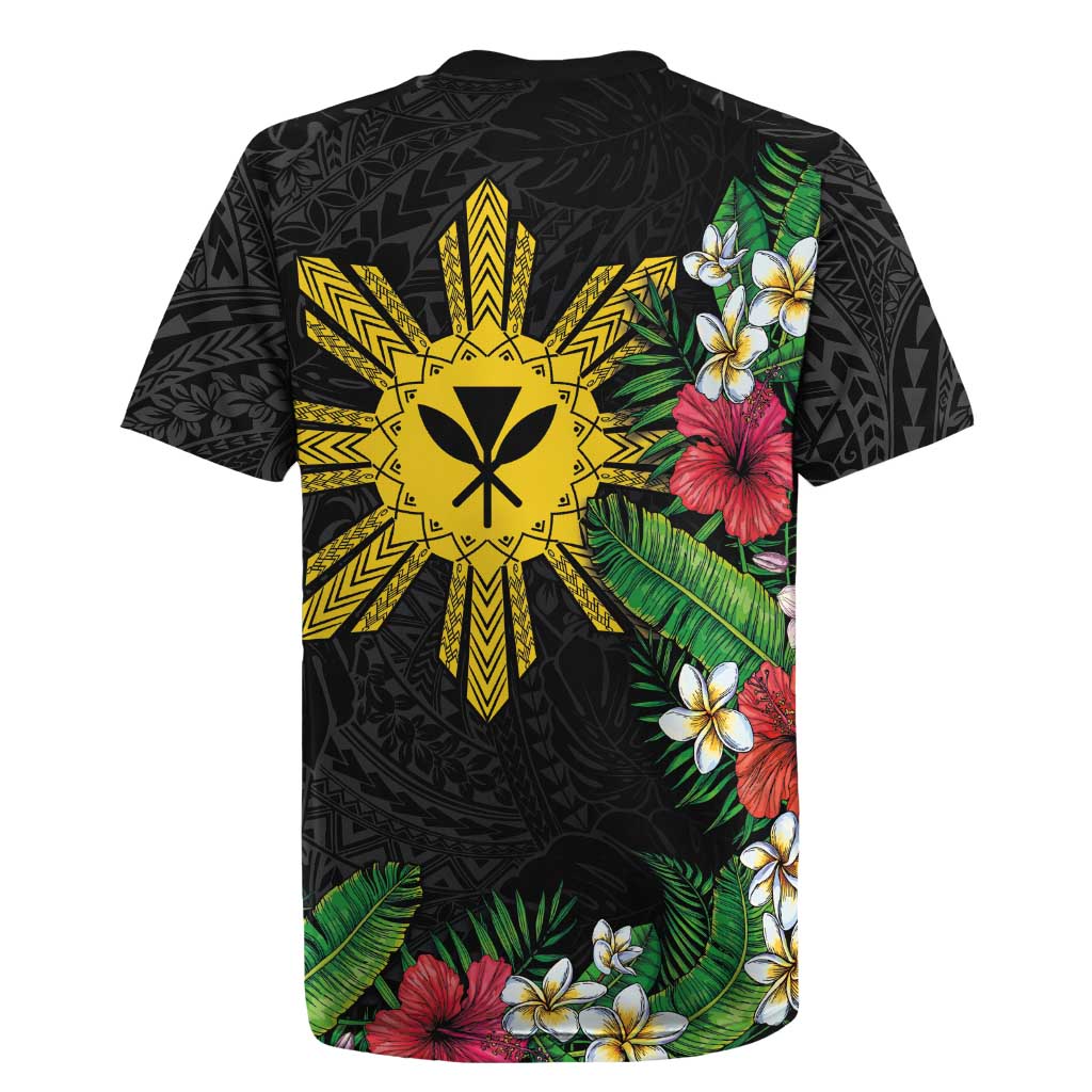 Tropical Hawaii and Philippines Rugby Jersey Kanaka Maoli and Sun Badge Batok Tattoo Colorful