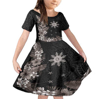 Tropical Hawaii and Philippines Family Matching Mermaid Dress and Hawaiian Shirt Kanaka Maoli and Sun Badge Batok Tattoo Grayscale