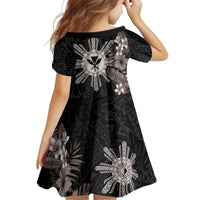 Tropical Hawaii and Philippines Family Matching Off Shoulder Short Dress and Hawaiian Shirt Kanaka Maoli and Sun Badge Batok Tattoo Grayscale