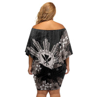 Tropical Hawaii and Philippines Family Matching Off Shoulder Short Dress and Hawaiian Shirt Kanaka Maoli and Sun Badge Batok Tattoo Grayscale