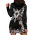 Tropical Hawaii and Philippines Hoodie Dress Kanaka Maoli and Sun Badge Batok Tattoo Grayscale