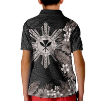 Tropical Hawaii and Philippines Kid Polo Shirt Kanaka Maoli and Sun Badge Batok Tattoo Grayscale