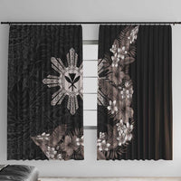 Tropical Hawaii and Philippines Window Curtain Kanaka Maoli and Sun Badge Batok Tattoo Grayscale