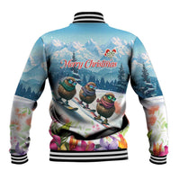 New Zealand Merry Christmas Baseball Jacket Kiwi Birds Snow Boarding-Vibrant Tropical Flower - Polynesian Pride