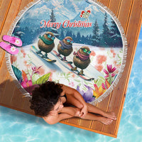 New Zealand Merry Christmas Beach Blanket Kiwi Birds Snow Boarding-Vibrant Tropical Flower - Polynesian Pride