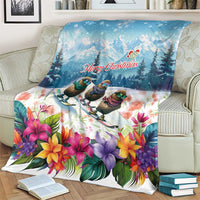 New Zealand Merry Christmas Blanket Kiwi Birds Snow Boarding-Vibrant Tropical Flower - Polynesian Pride