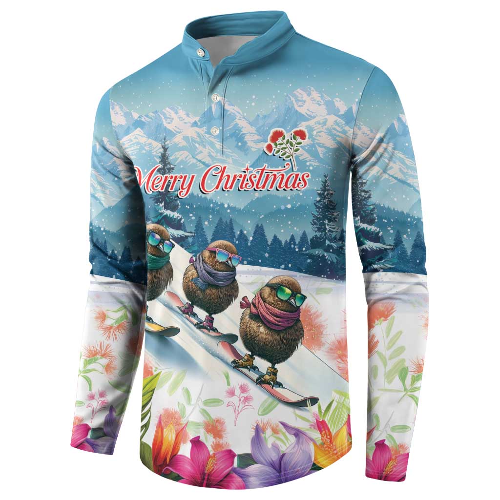 New Zealand Merry Christmas Button Sweatshirt Kiwi Birds Snow Boarding-Vibrant Tropical Flower - Polynesian Pride