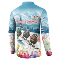 New Zealand Merry Christmas Button Sweatshirt Kiwi Birds Snow Boarding-Vibrant Tropical Flower - Polynesian Pride