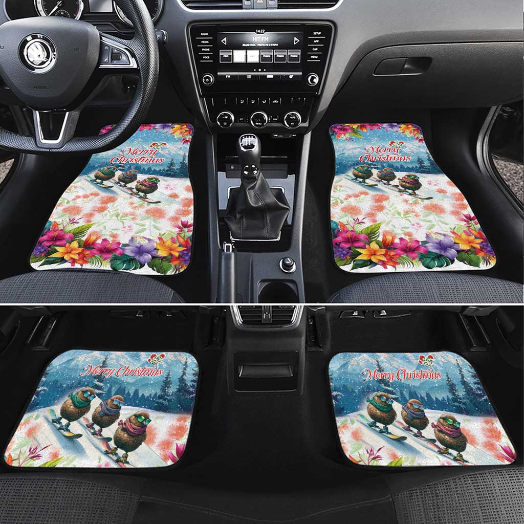 New Zealand Merry Christmas Car Mats Kiwi Birds Snow Boarding-Vibrant Tropical Flower - Polynesian Pride