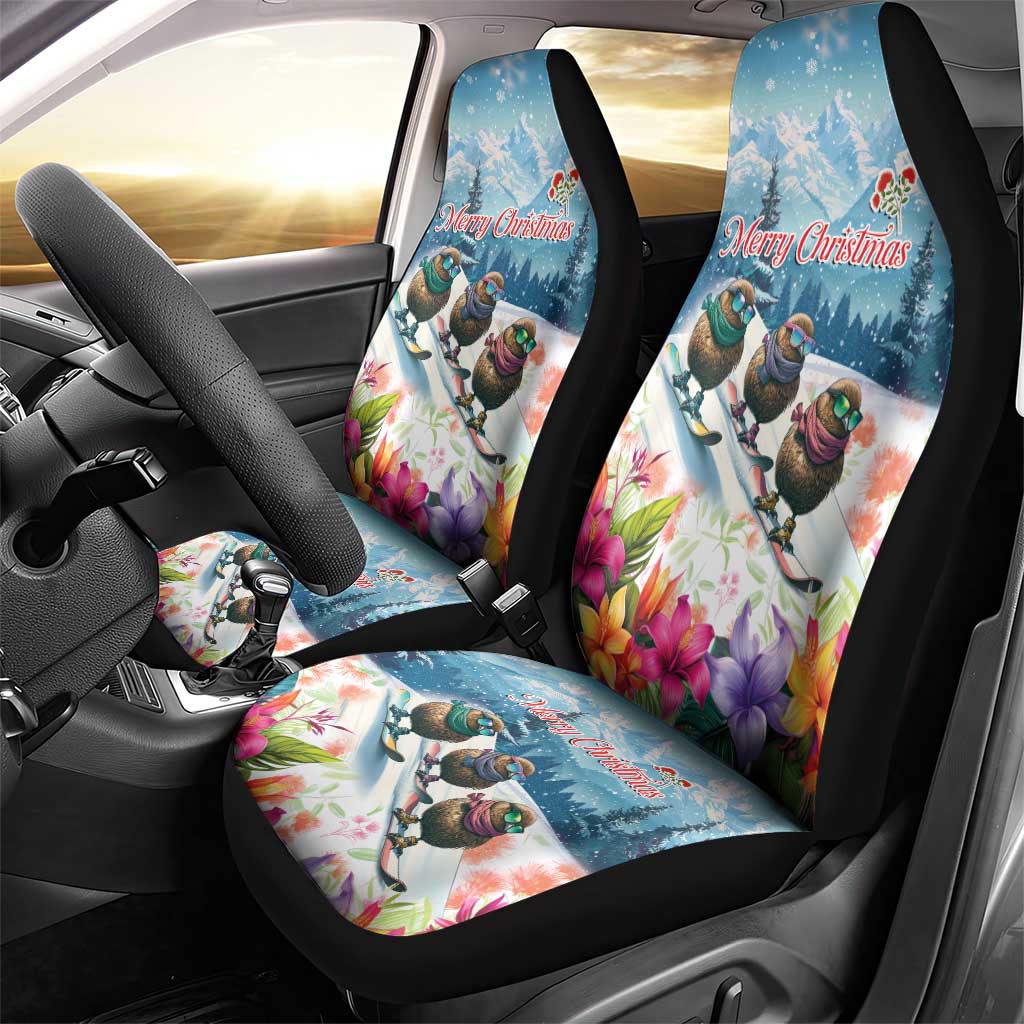 New Zealand Merry Christmas Car Seat Cover Kiwi Birds Snow Boarding-Vibrant Tropical Flower - Polynesian Pride
