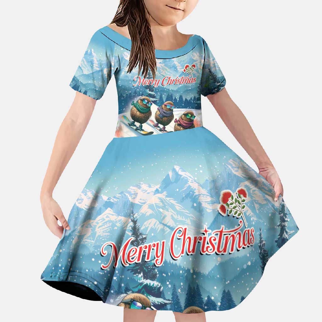New Zealand Merry Christmas Family Matching Mermaid Dress and Hawaiian Shirt Kiwi Birds Snow Boarding-Vibrant Tropical Flower - Polynesian Pride