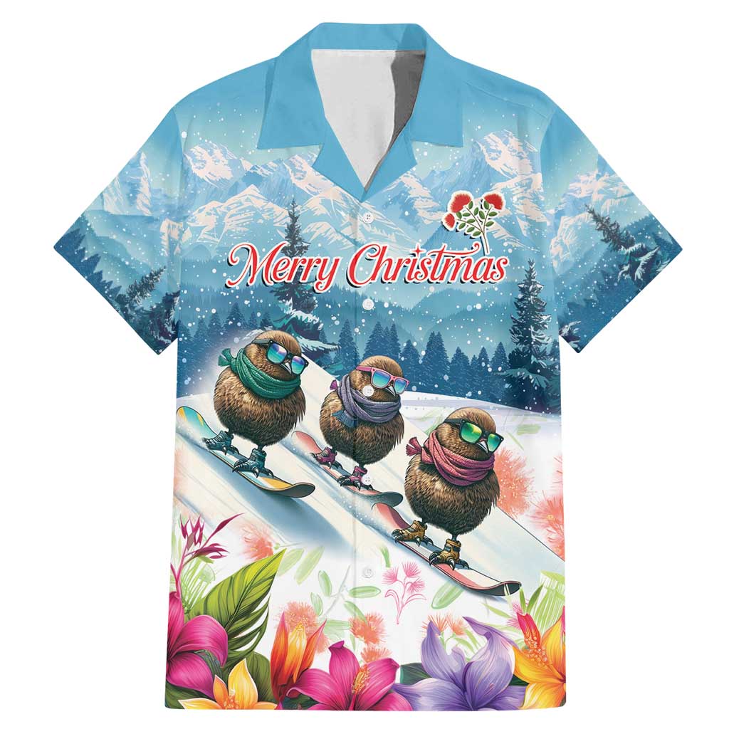 New Zealand Merry Christmas Family Matching Mermaid Dress and Hawaiian Shirt Kiwi Birds Snow Boarding-Vibrant Tropical Flower - Polynesian Pride