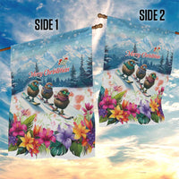 New Zealand Merry Christmas Garden Flag Kiwi Birds Snow Boarding-Vibrant Tropical Flower - Polynesian Pride