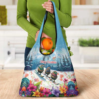New Zealand Merry Christmas Grocery Bag Kiwi Birds Snow Boarding-Vibrant Tropical Flower - Polynesian Pride