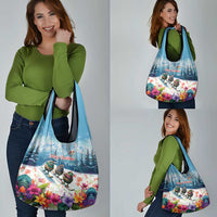 New Zealand Merry Christmas Grocery Bag Kiwi Birds Snow Boarding-Vibrant Tropical Flower - Polynesian Pride