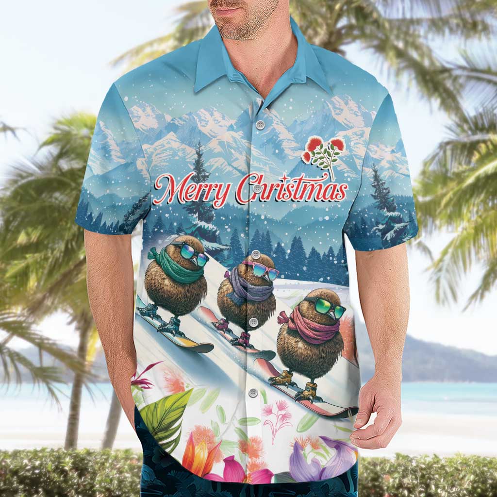 New Zealand Merry Christmas Hawaiian Shirt Kiwi Birds Snow Boarding-Vibrant Tropical Flower - Polynesian Pride