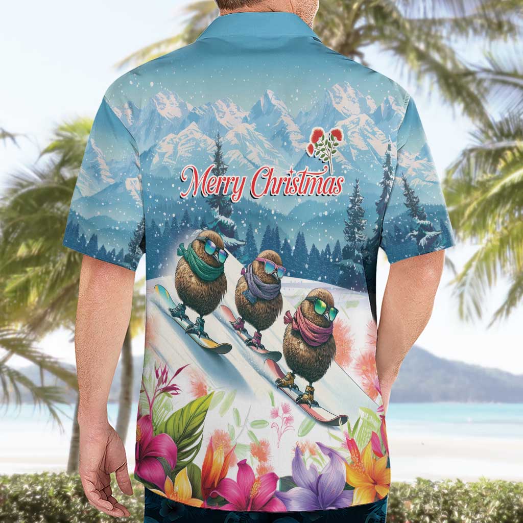 New Zealand Merry Christmas Hawaiian Shirt Kiwi Birds Snow Boarding-Vibrant Tropical Flower - Polynesian Pride